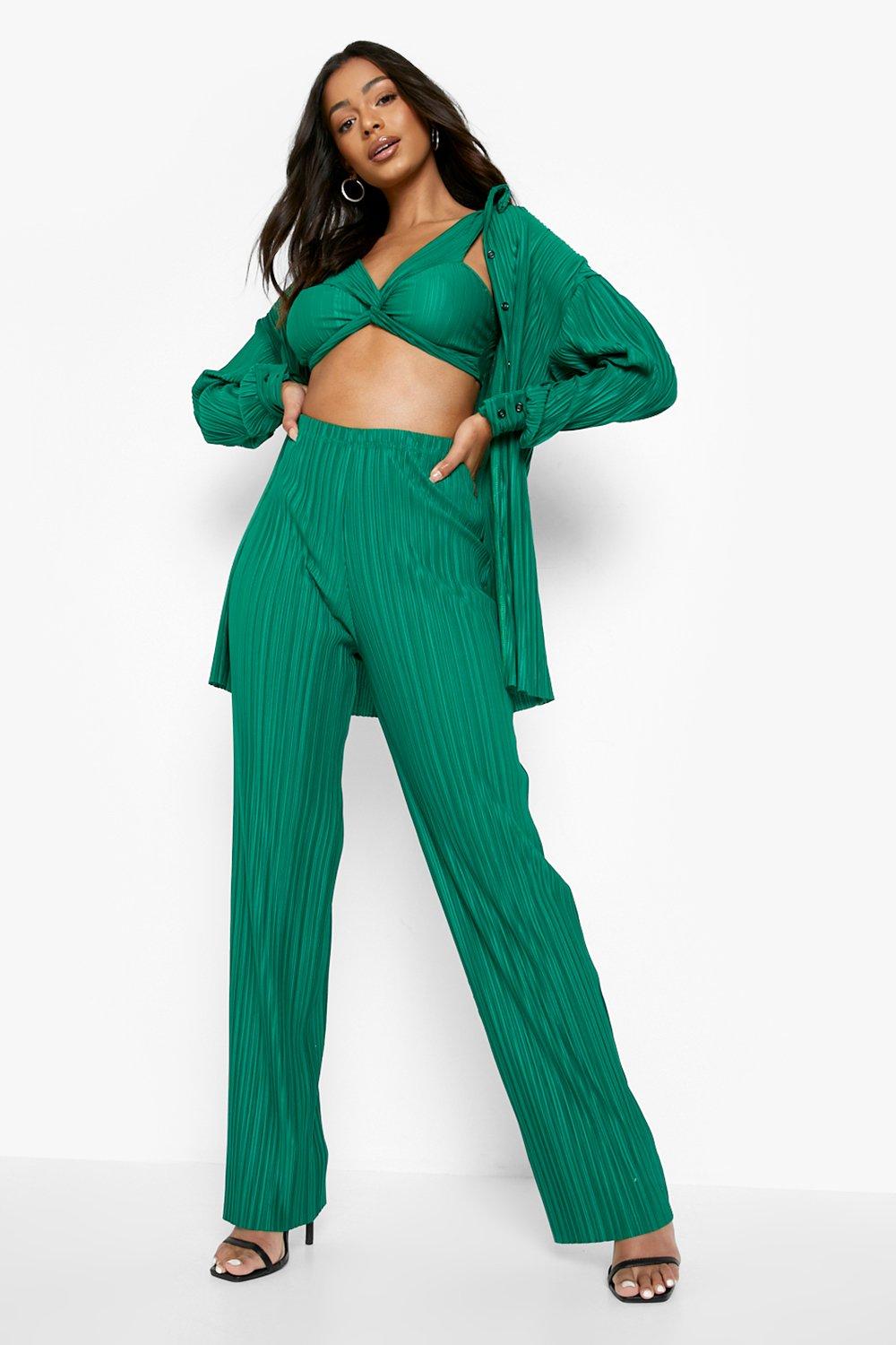 High Waisted Plisse Wide Leg Pants